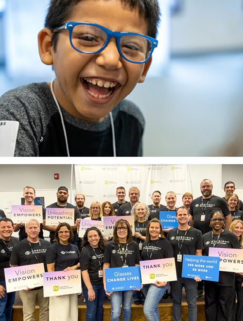 Photo collage of patients and volunteers at OneSight's 2025 vision clinic